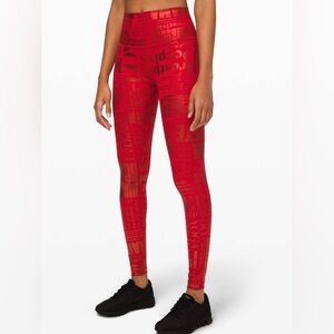 #395 Lululemon Wunder Under HR 28" Luxtreme 20YR Manifesto Foil Dark Red Sz 6